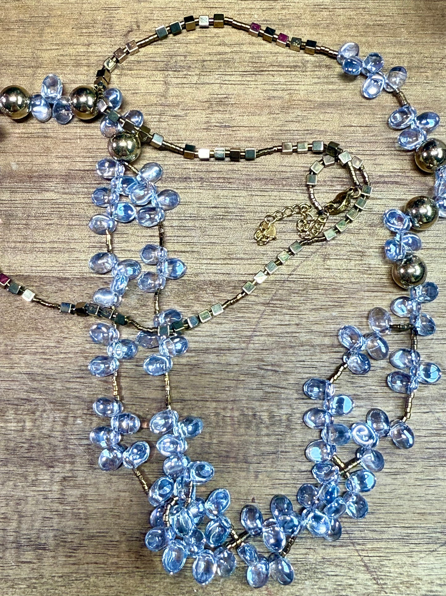 Gold and silver necklace (glass)(31-33inches)