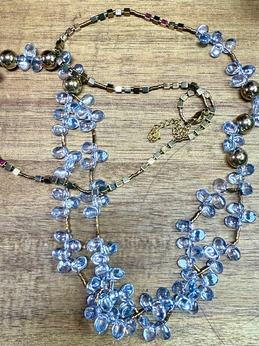 Gold and silver necklace (glass)(31-33inches)
