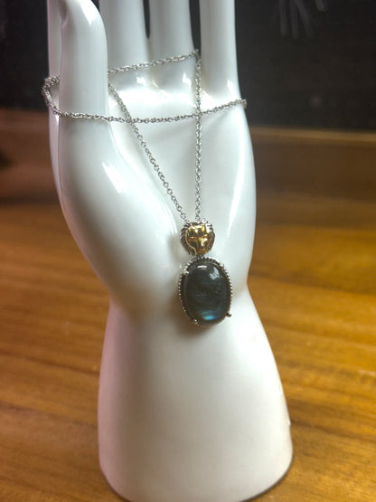Labradorite lion pendant 18K YG Plated and Platinum Bond (20inches)