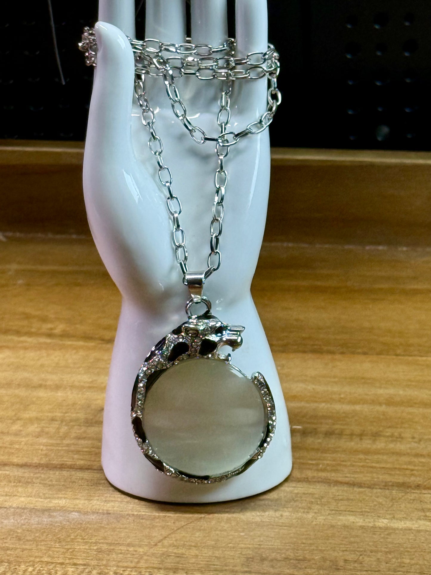 White Cat eye crystal Panther Necklace(28-30 In)