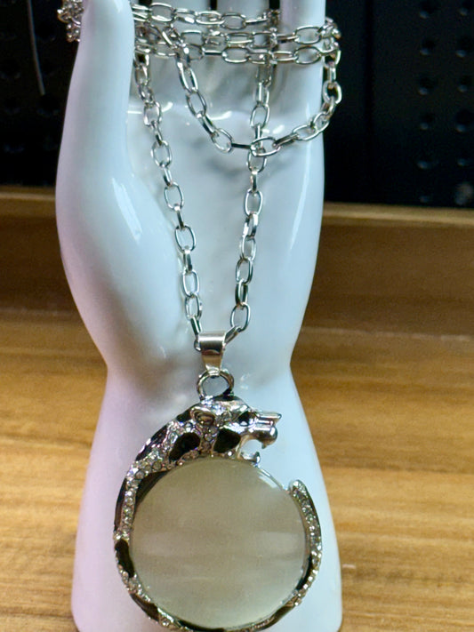 White Cat eye crystal Panther Necklace(28-30 In)