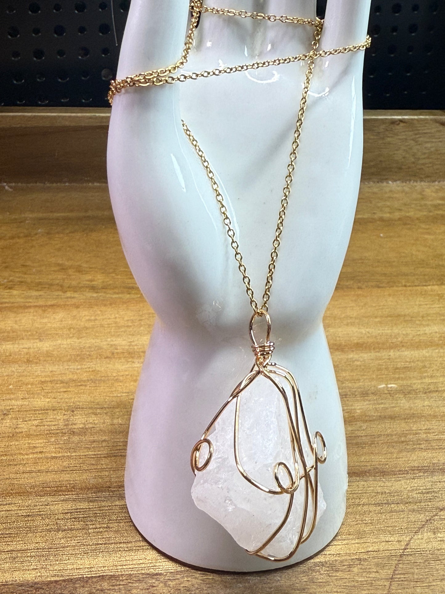 Clear quartz wire wrap necklace