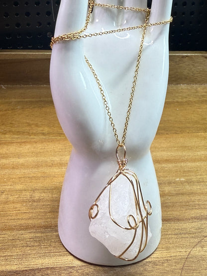 Clear quartz wire wrap necklace